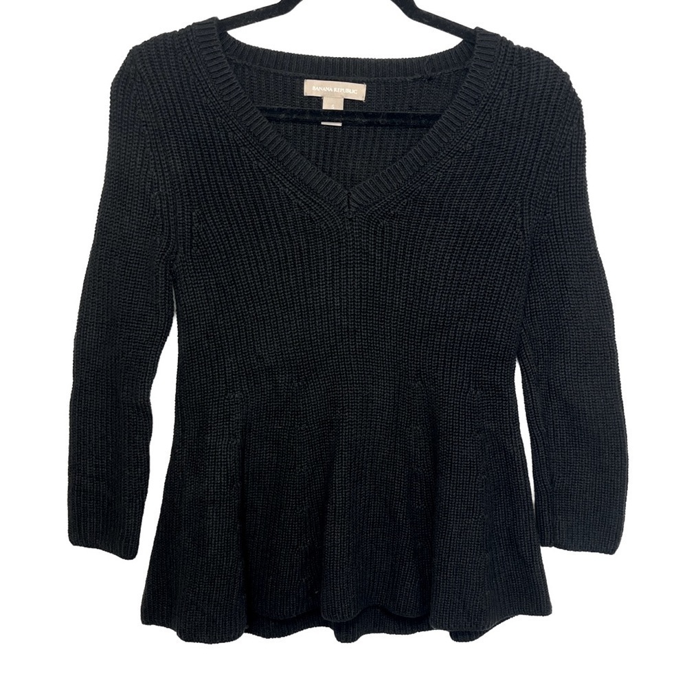 Banana Republic V-Neck Fluted Cotton Cashmere Sweater Sz S